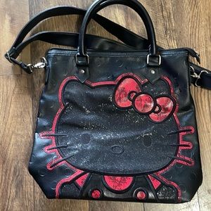 Hello Kitty Black Embossed Polka Dot Glitter Tote black
